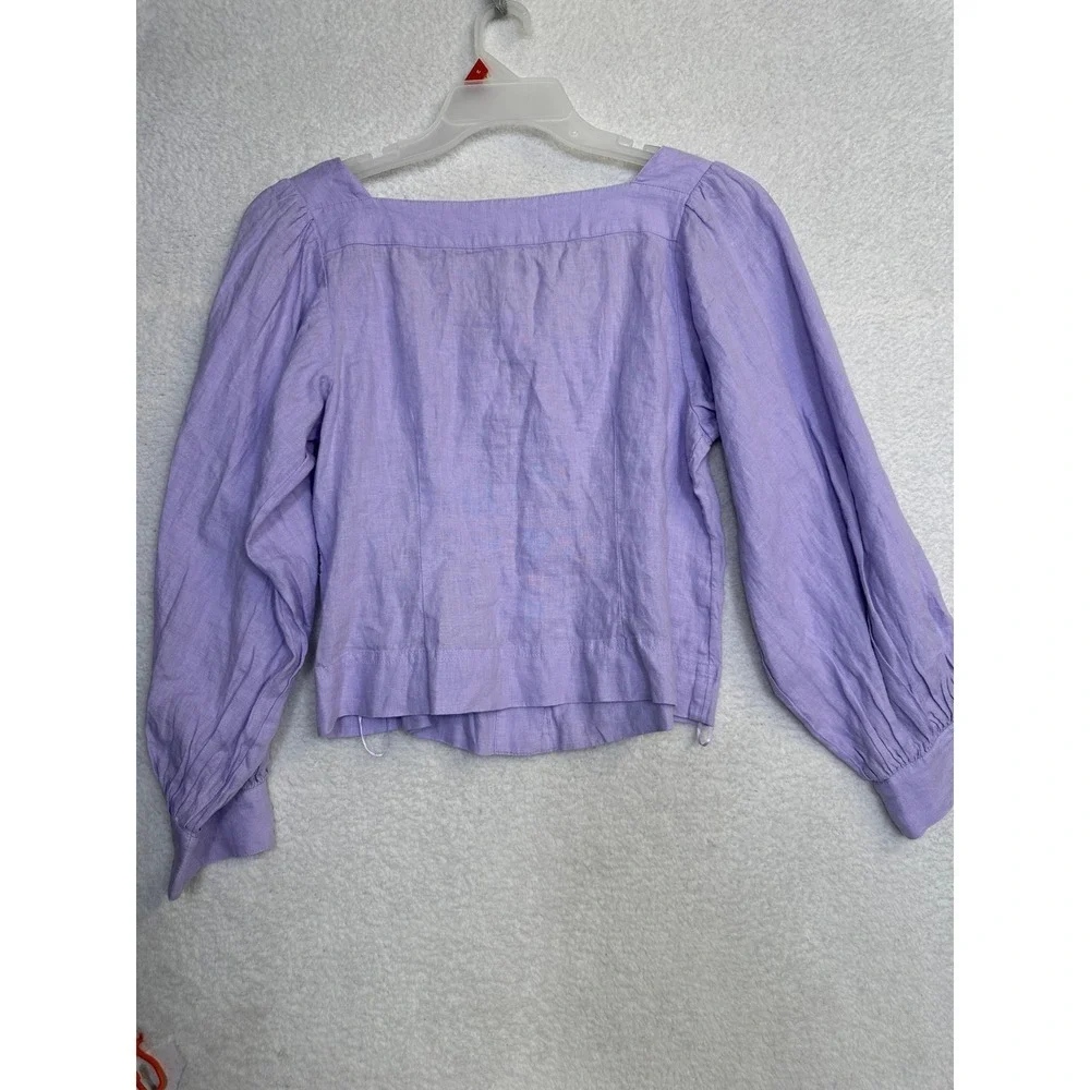 J.‎ Crew Linen Puff Sleeve Square Neck Crop Top Lilac Size S-New-